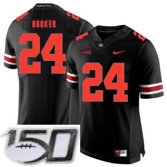 Ohio State Buckeyes 24 Malik Hooker Black Shadow Nike College Football Stitched 150th Anniversary Patch Jersey
